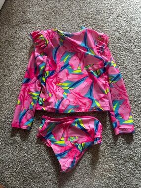 Tommy Bahama Pink Floral Long-Sleeve Kids Rashguard Set 4